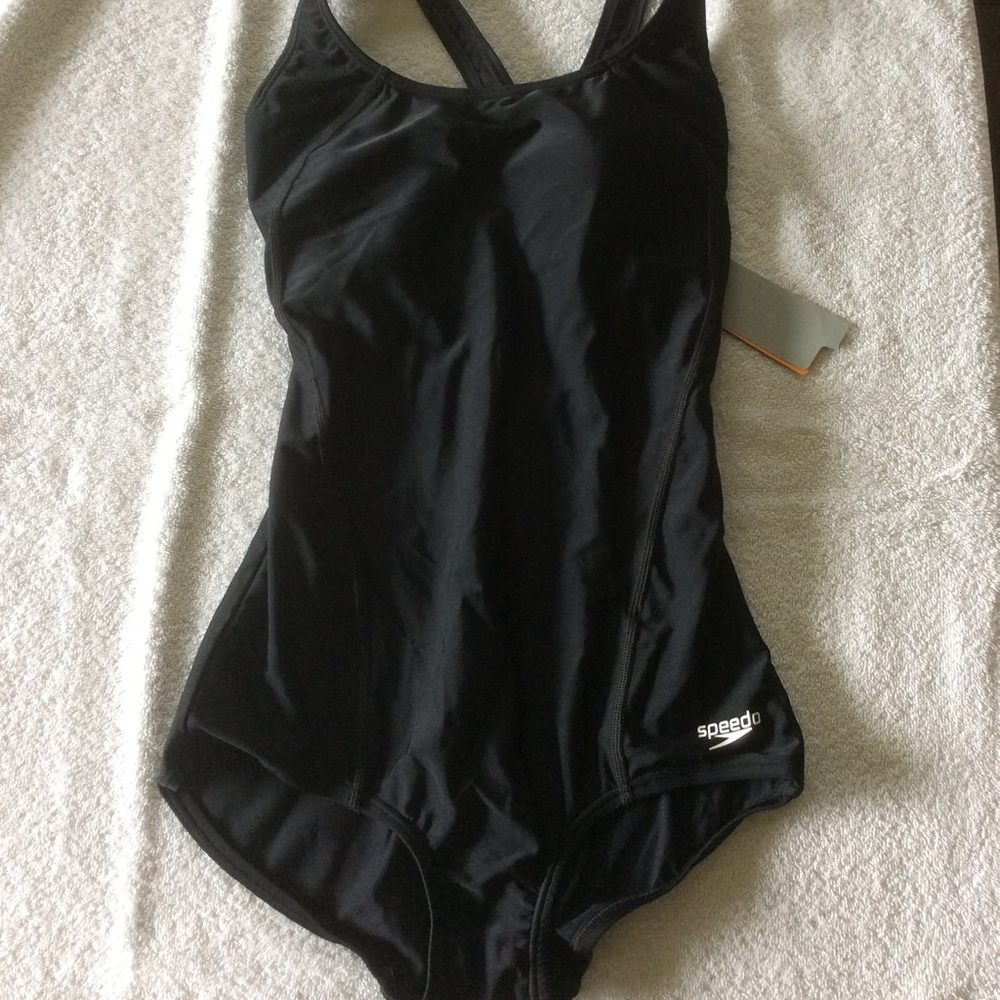 Black Speedo one-piece swimsuit
